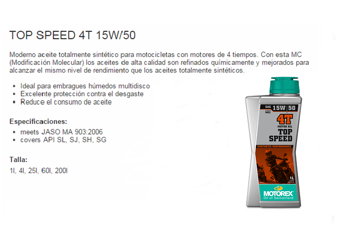 ACEITE MOTOREX TOP SPEED 4T 15W50 1 L.